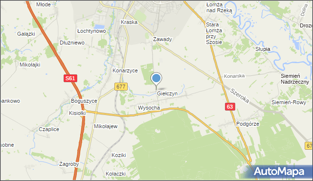mapa Giełczyn, Giełczyn gmina Łomża na mapie Targeo