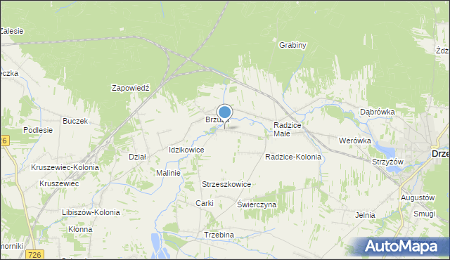 mapa Giełzów, Giełzów gmina Drzewica na mapie Targeo