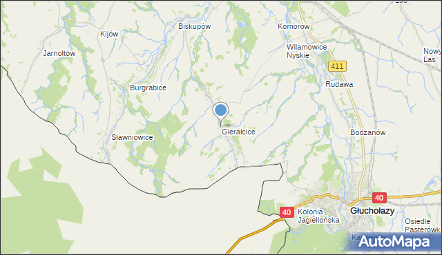 mapa Gierałcice, Gierałcice gmina Głuchołazy na mapie Targeo