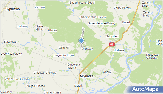 mapa Gierwaty, Gierwaty gmina Młynarze na mapie Targeo