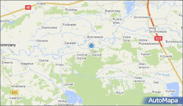 mapa Giżyce, Giżyce gmina Michów na mapie Targeo