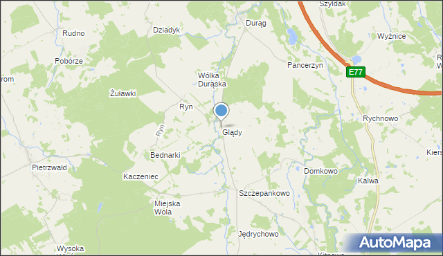 mapa Glądy, Glądy gmina Grunwald na mapie Targeo