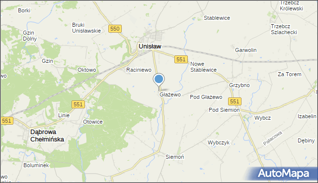 mapa Głażewo, Głażewo gmina Unisław na mapie Targeo