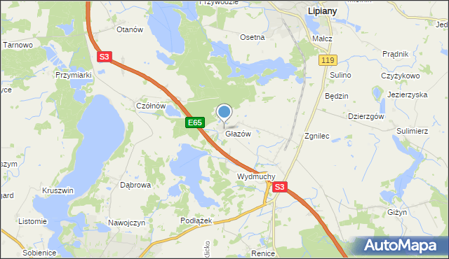 mapa Głazów, Głazów gmina Myślibórz na mapie Targeo