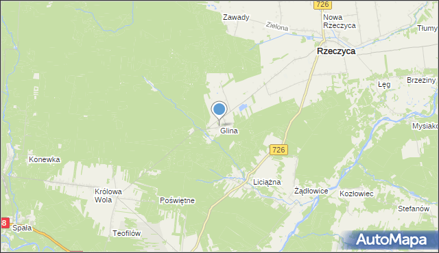 mapa Glina, Glina gmina Rzeczyca na mapie Targeo