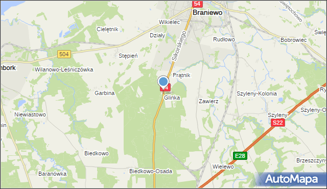 mapa Glinka, Glinka gmina Braniewo na mapie Targeo