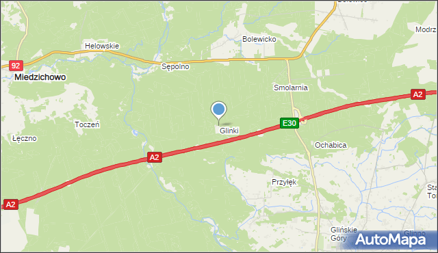 mapa Glinki, Glinki gmina Miedzichowo na mapie Targeo