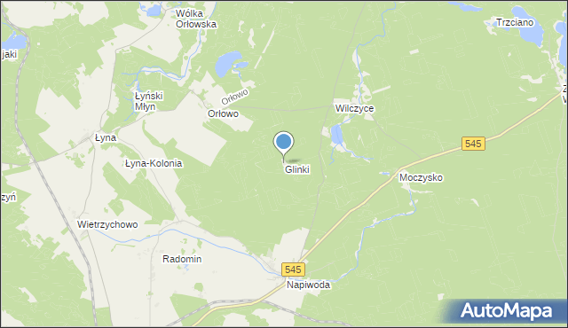 mapa Glinki, Glinki gmina Nidzica na mapie Targeo