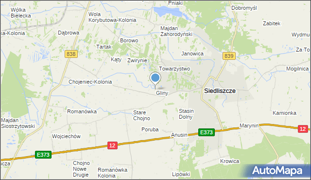 mapa Gliny, Gliny gmina Siedliszcze na mapie Targeo