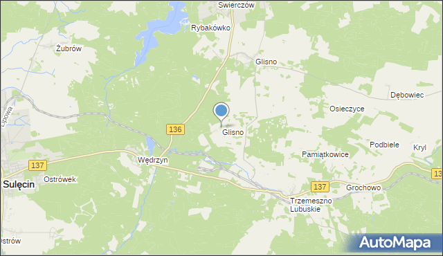 mapa Glisno, Glisno gmina Sulęcin na mapie Targeo