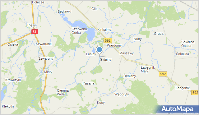 mapa Glitajny, Glitajny gmina Bartoszyce na mapie Targeo