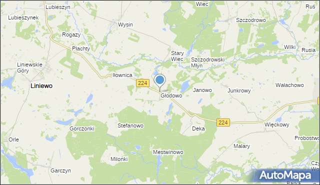 mapa Głodowo, Głodowo gmina Liniewo na mapie Targeo