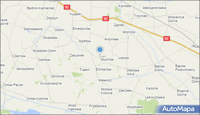 mapa Głuchów, Głuchów gmina Bedlno na mapie Targeo