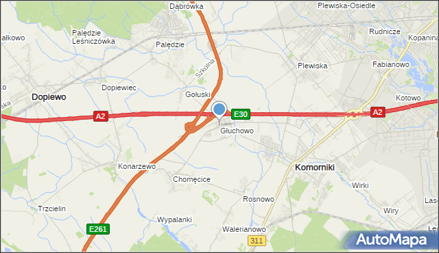 mapa Głuchowo, Głuchowo gmina Komorniki na mapie Targeo