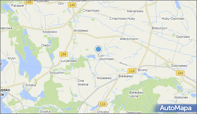 mapa Głuchowo, Głuchowo gmina Wronki na mapie Targeo