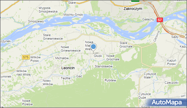 mapa Głusk, Głusk gmina Leoncin na mapie Targeo