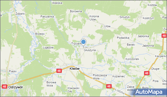 mapa Głuszyna, Głuszyna gmina Klwów na mapie Targeo