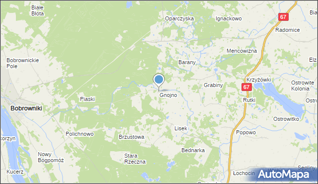 mapa Gnojno, Gnojno gmina Bobrowniki na mapie Targeo