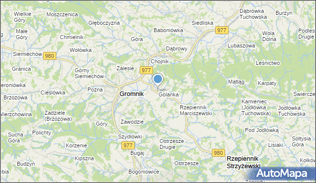 mapa Golanka, Golanka gmina Gromnik na mapie Targeo