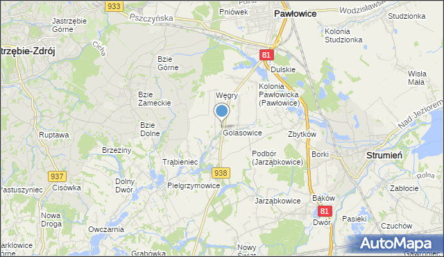 mapa Golasowice, Golasowice na mapie Targeo