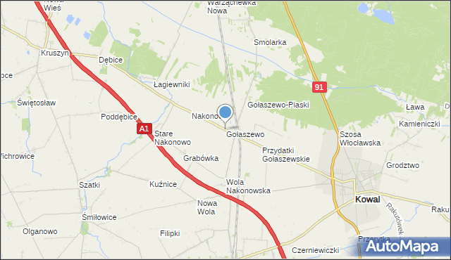 mapa Gołaszewo, Gołaszewo gmina Kowal na mapie Targeo