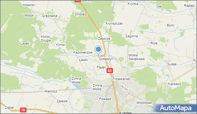 mapa Gołaszyn, Gołaszyn gmina Łuków na mapie Targeo