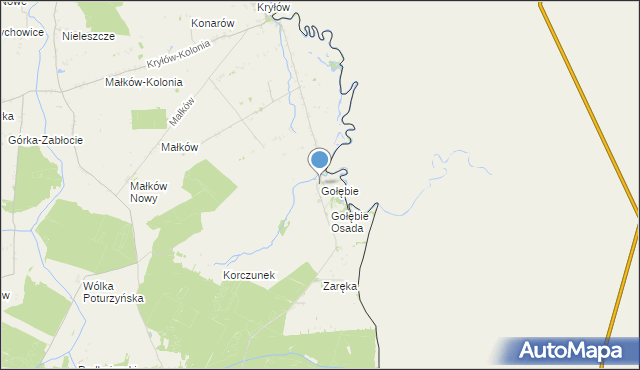 mapa Gołębie, Gołębie gmina Dołhobyczów na mapie Targeo