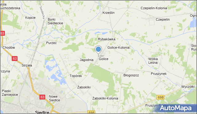 mapa Golice, Golice gmina Siedlce na mapie Targeo