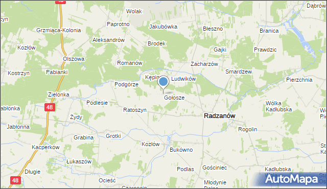 mapa Gołosze, Gołosze gmina Radzanów na mapie Targeo
