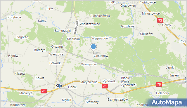 mapa Gołuchów, Gołuchów gmina Kije na mapie Targeo