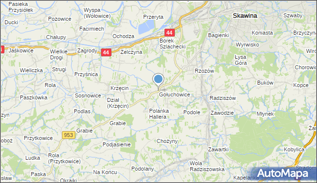 mapa Gołuchowice, Gołuchowice gmina Skawina na mapie Targeo