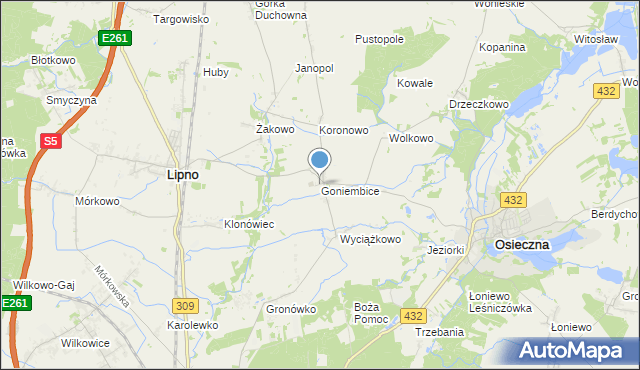 mapa Goniembice, Goniembice na mapie Targeo