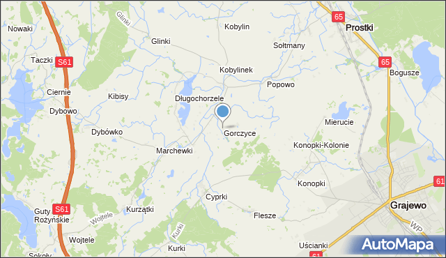 mapa Gorczyce, Gorczyce gmina Prostki na mapie Targeo