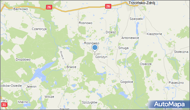 mapa Górczyn, Górczyn gmina Trzcińsko-Zdrój na mapie Targeo
