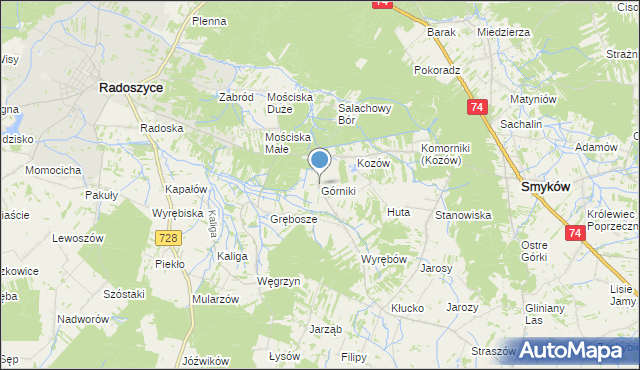 mapa Górniki, Górniki gmina Radoszyce na mapie Targeo