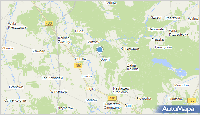 mapa Goryń, Goryń gmina Widawa na mapie Targeo