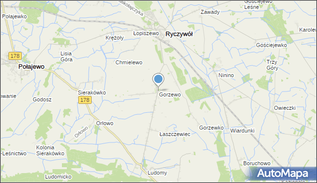 mapa Gorzewo, Gorzewo gmina Ryczywół na mapie Targeo