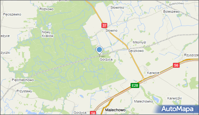 mapa Gorzyca, Gorzyca gmina Darłowo na mapie Targeo