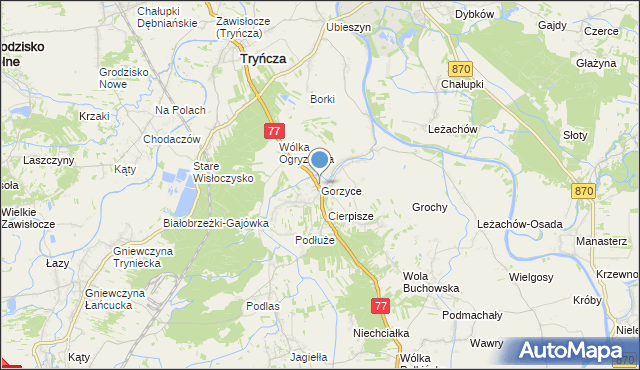 mapa Gorzyce, Gorzyce gmina Tryńcza na mapie Targeo