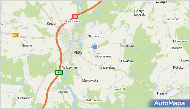 mapa Gościejewo, Gościejewo gmina Płoty na mapie Targeo