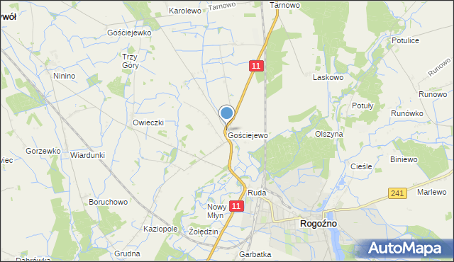 mapa Gościejewo, Gościejewo gmina Rogoźno na mapie Targeo