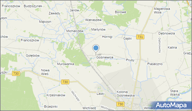 mapa Gośniewice, Gośniewice gmina Warka na mapie Targeo