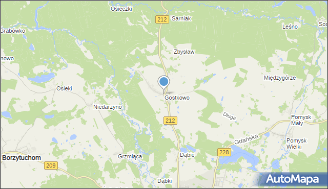 mapa Gostkowo, Gostkowo gmina Bytów na mapie Targeo