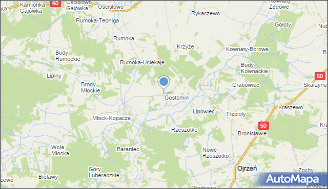 mapa Gostomin, Gostomin gmina Ojrzeń na mapie Targeo