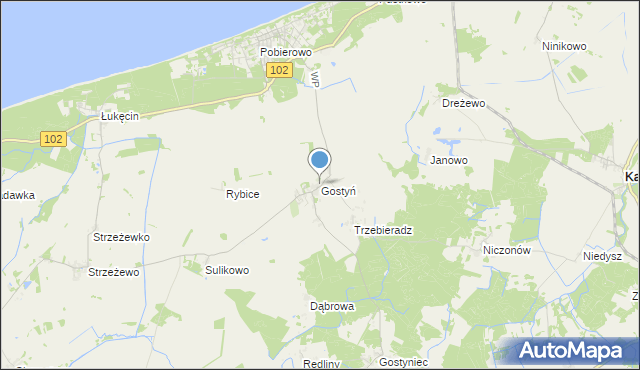 mapa Gostyń, Gostyń gmina Świerzno na mapie Targeo