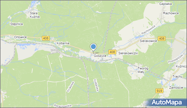 mapa Goszyce, Goszyce gmina Bierawa na mapie Targeo