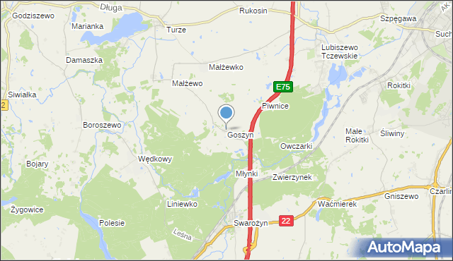 mapa Goszyn, Goszyn gmina Tczew na mapie Targeo