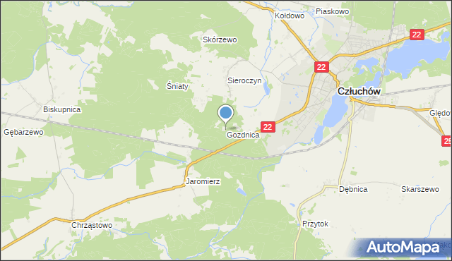 mapa Gozdnica, Gozdnica gmina Człuchów na mapie Targeo