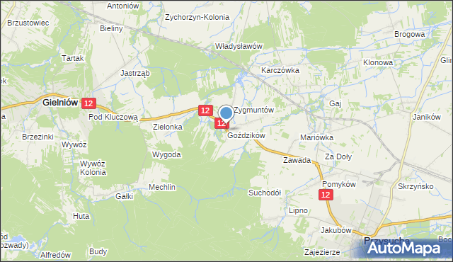 mapa Goździków, Goździków gmina Gielniów na mapie Targeo