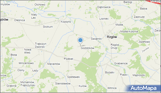 mapa Goździków, Goździków gmina Rzgów na mapie Targeo